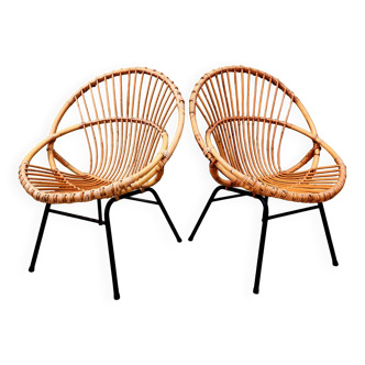 Pair of rattan armchairs