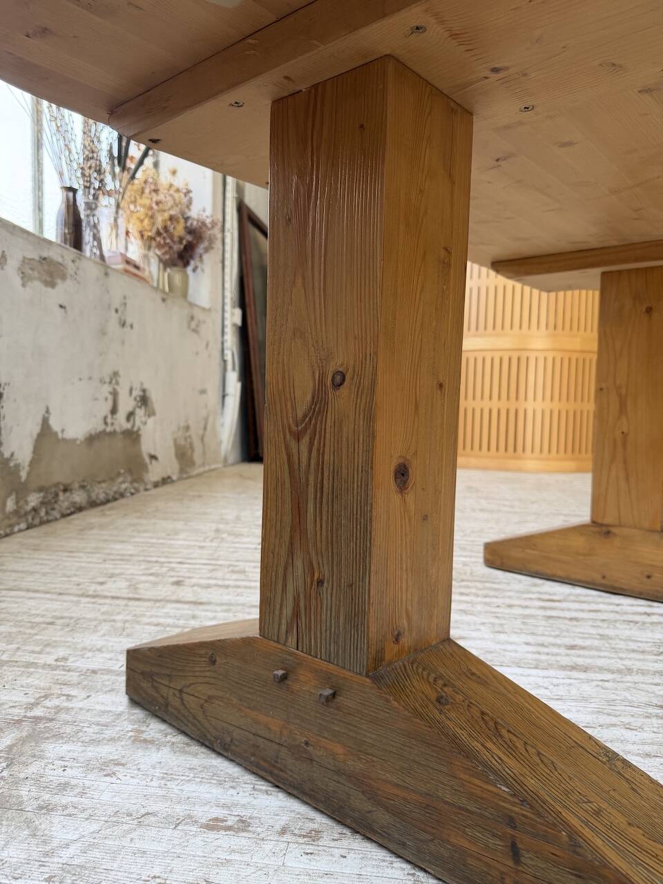 Brutalist pine oval table
