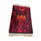 Original Abstract Scandinavian High Pile Abstract Rya Rug Carpet, Sweden, 1960s