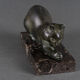 Art deco cat in regule by m. font green patina 1930 marble base