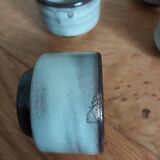 8 egg cups or snail cups in flamed stoneware