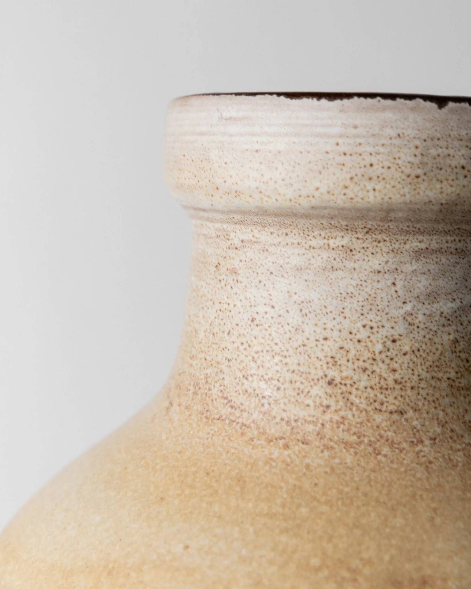 XXL Scheurich ceramic vase with beige-brown gradient glaze, jug with handle, 1970s Germany, vintage country-house decor