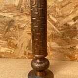 Antique brutalist hammered copper cylinder vase vintage