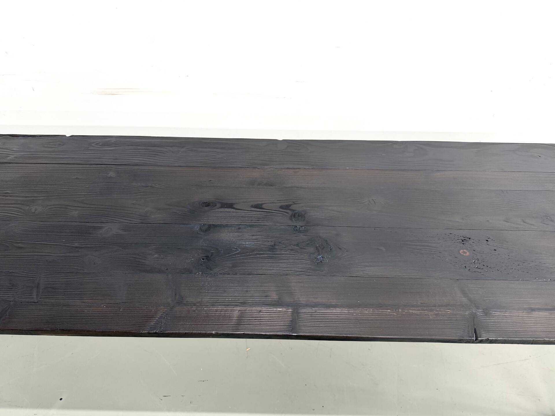 Large 1950s Farm Table in Burnt Wood (Shou Sugi Ban) – L245 cm