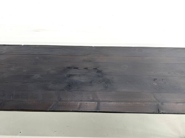 Grande Table de Ferme Années 50 en Bois Brûlé (Shou Sugi Ban) – L245 cm