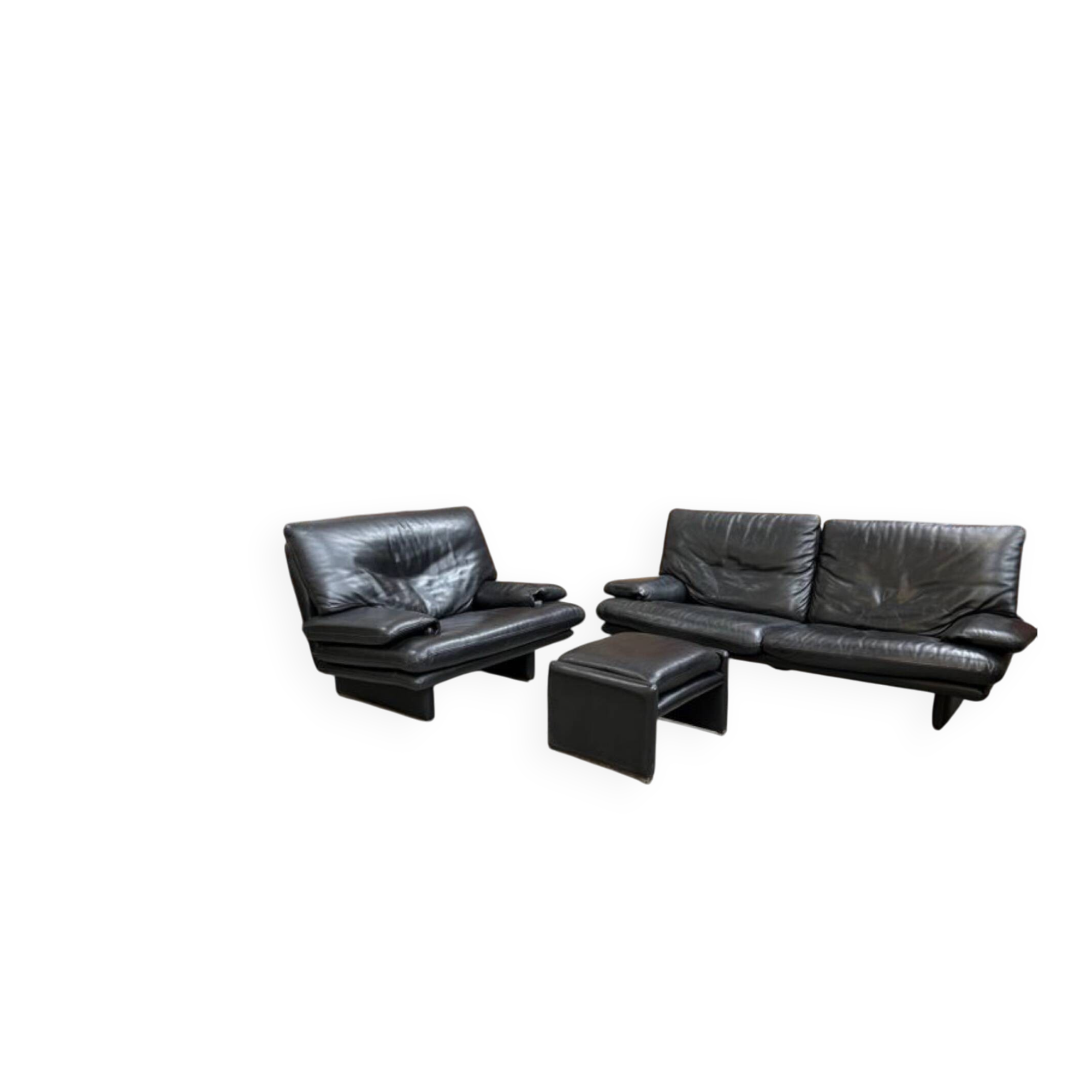 Black leather sofa – Italian design – 1980s