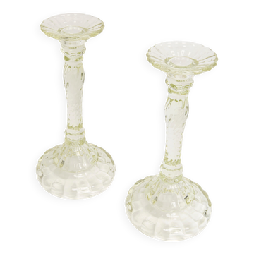Set of two light green glass candlesticks from the mid-century, Europe, 1960s.