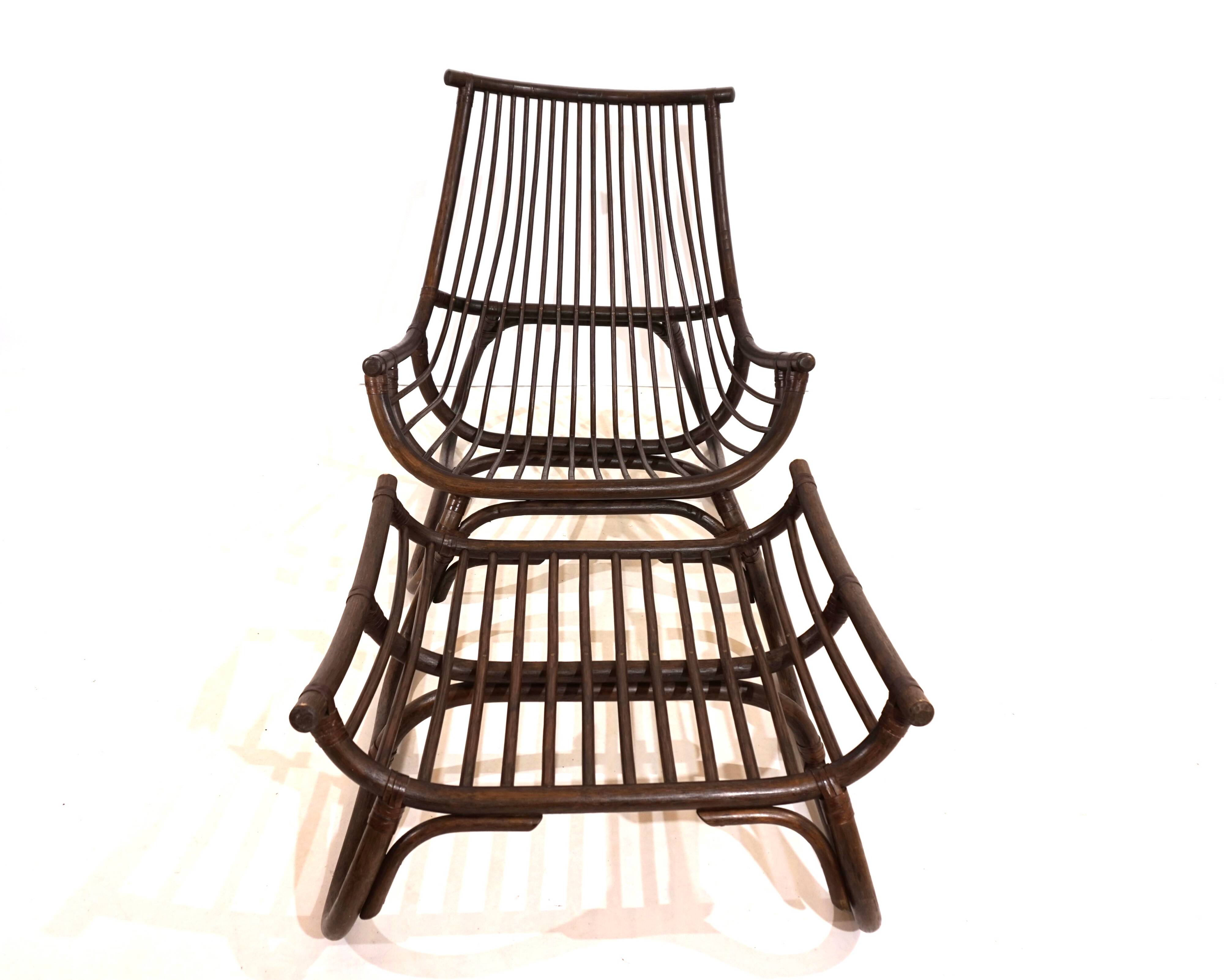 Manou rattan lounge chair in pagoda style with ottoman