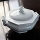 Antique Creil and Montereau earthenware tureen with blue pearl motif