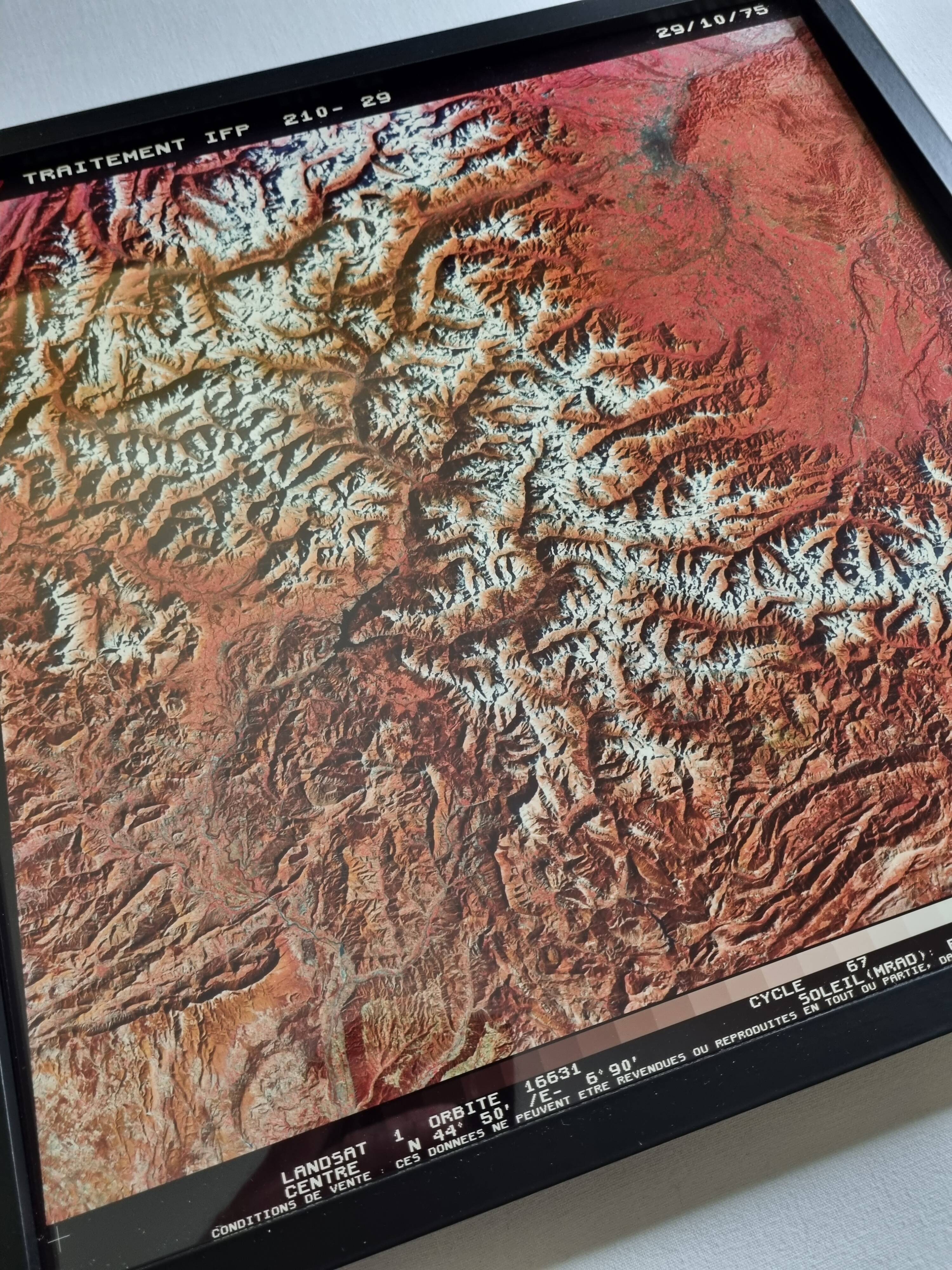 Framed Landsat 1975 satellite photograph, 42 cm
