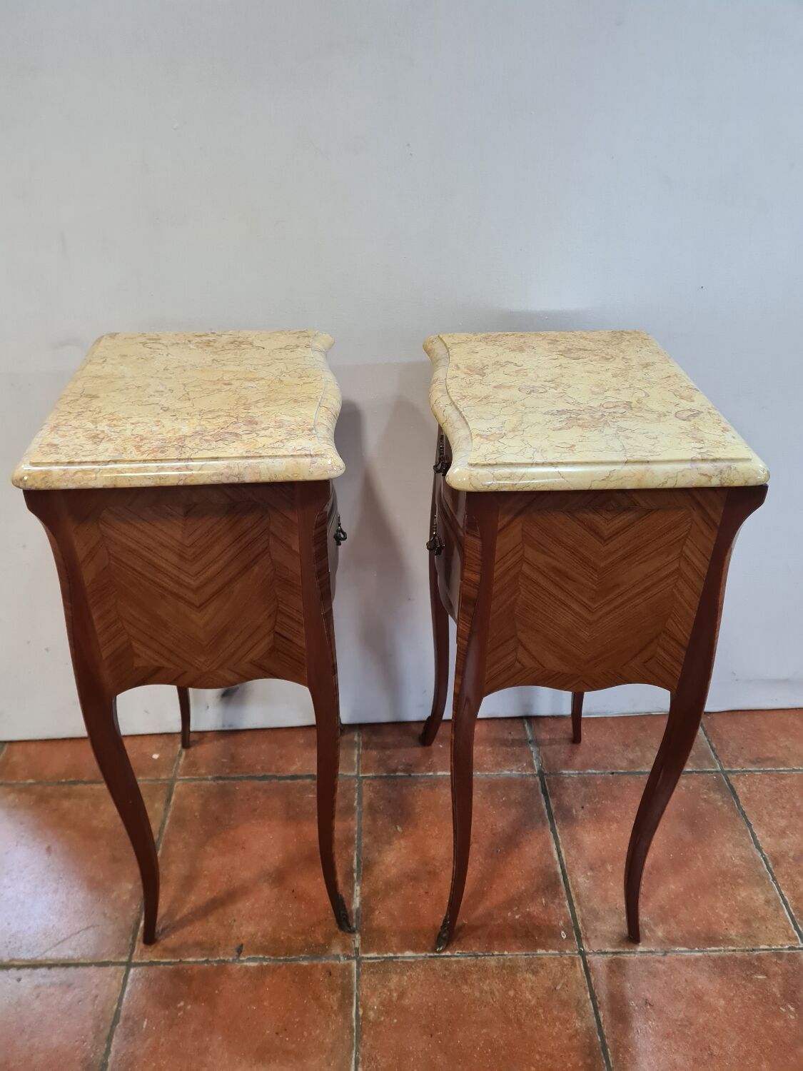Marquetry bedside tables ( the pair )
