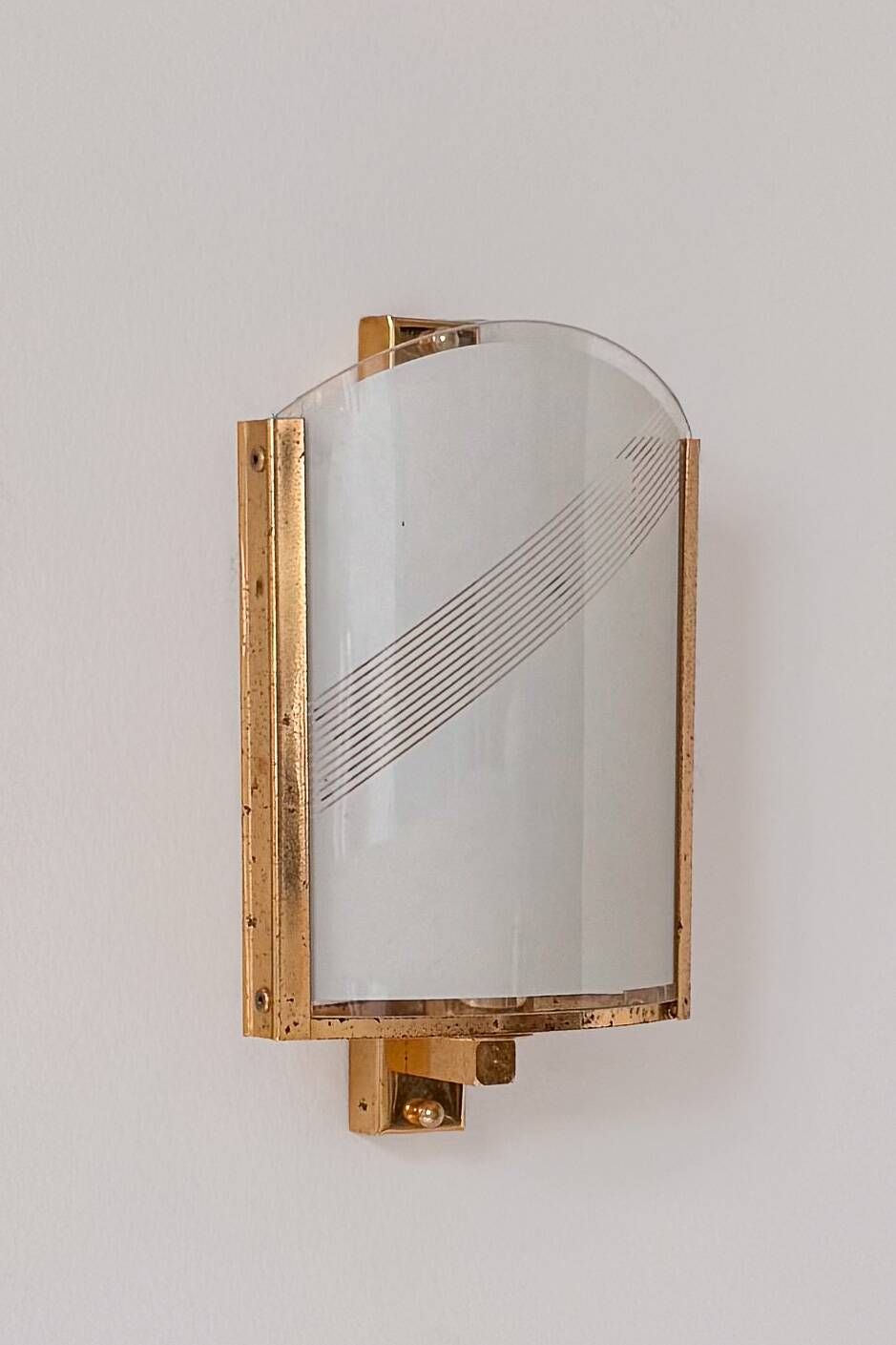 Vintage brass and glass wall light, France, 1970.