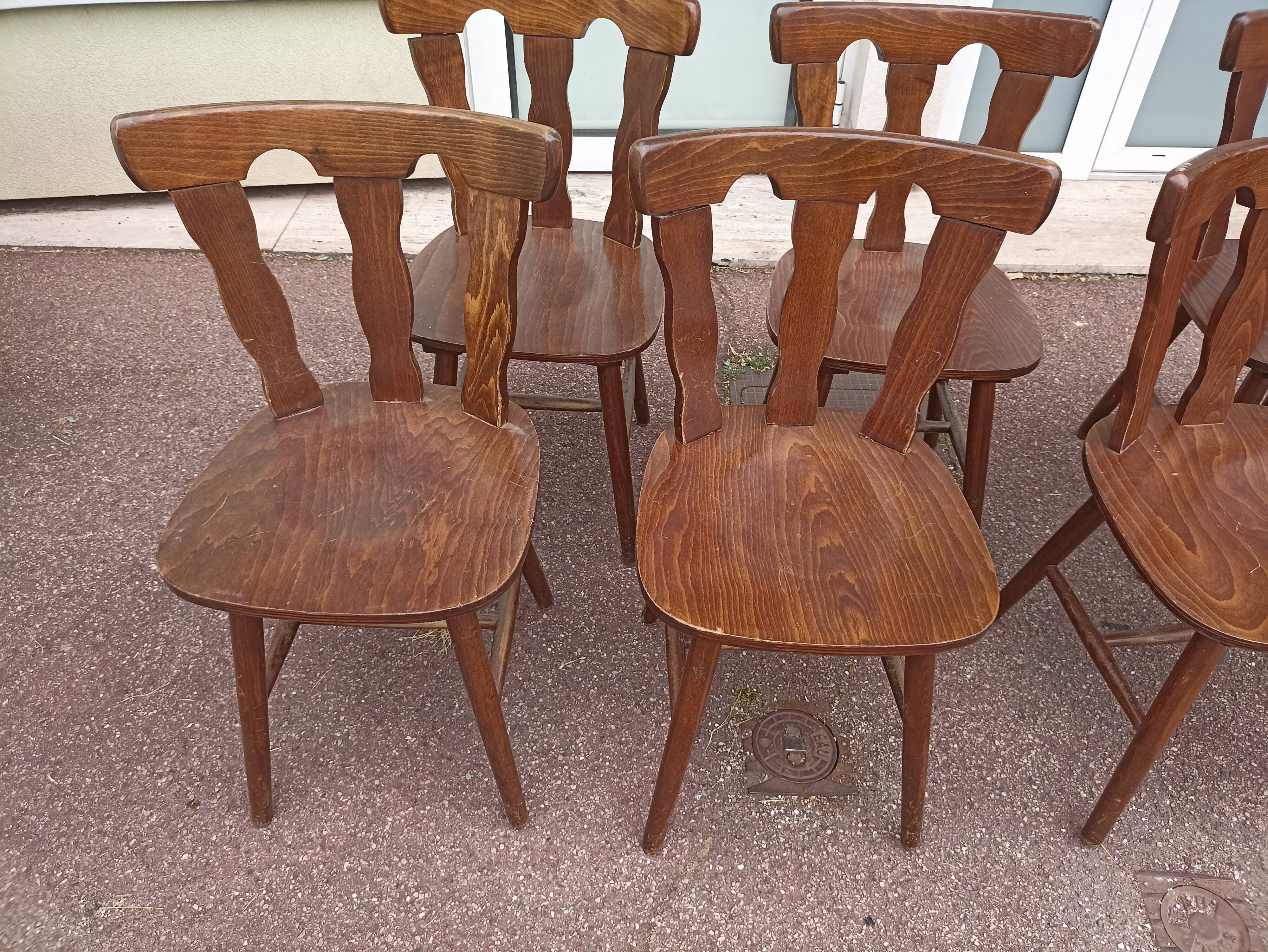 Lot 7 chaises de bistrot bois, année 70/80/90