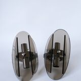 Pair of space age design smoked glass wall lights made in Italy 1970