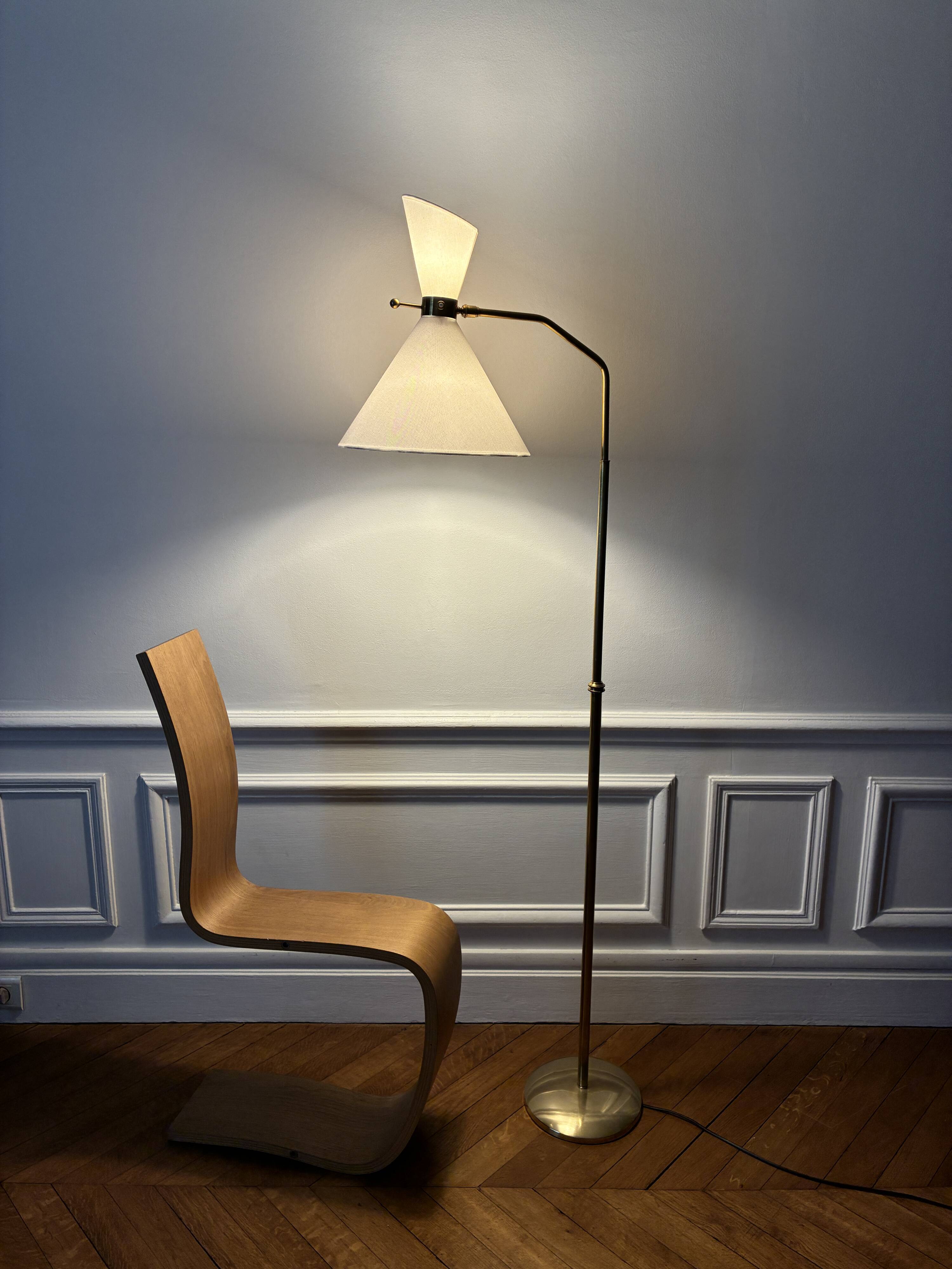Adjustable Diabolo floor lamp in brass - 1950s
