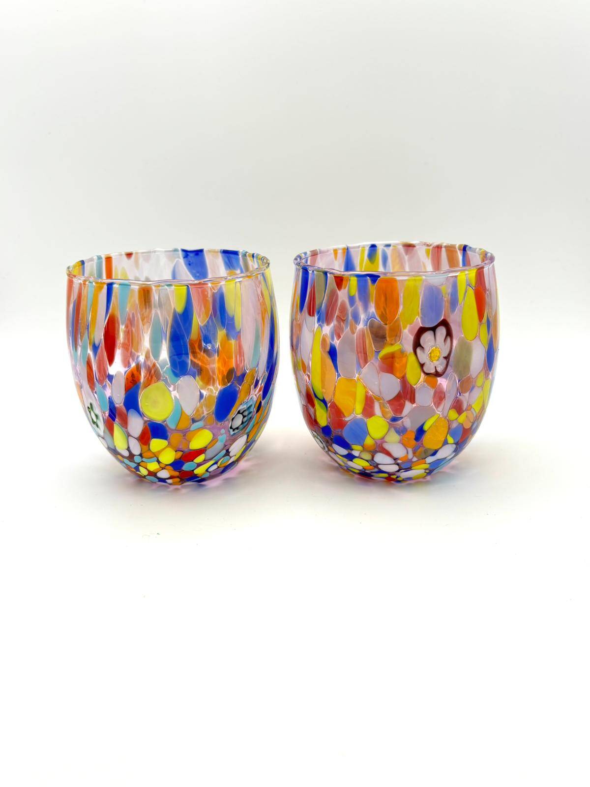 Set of 6 blown glass glasses with Murano murrine.