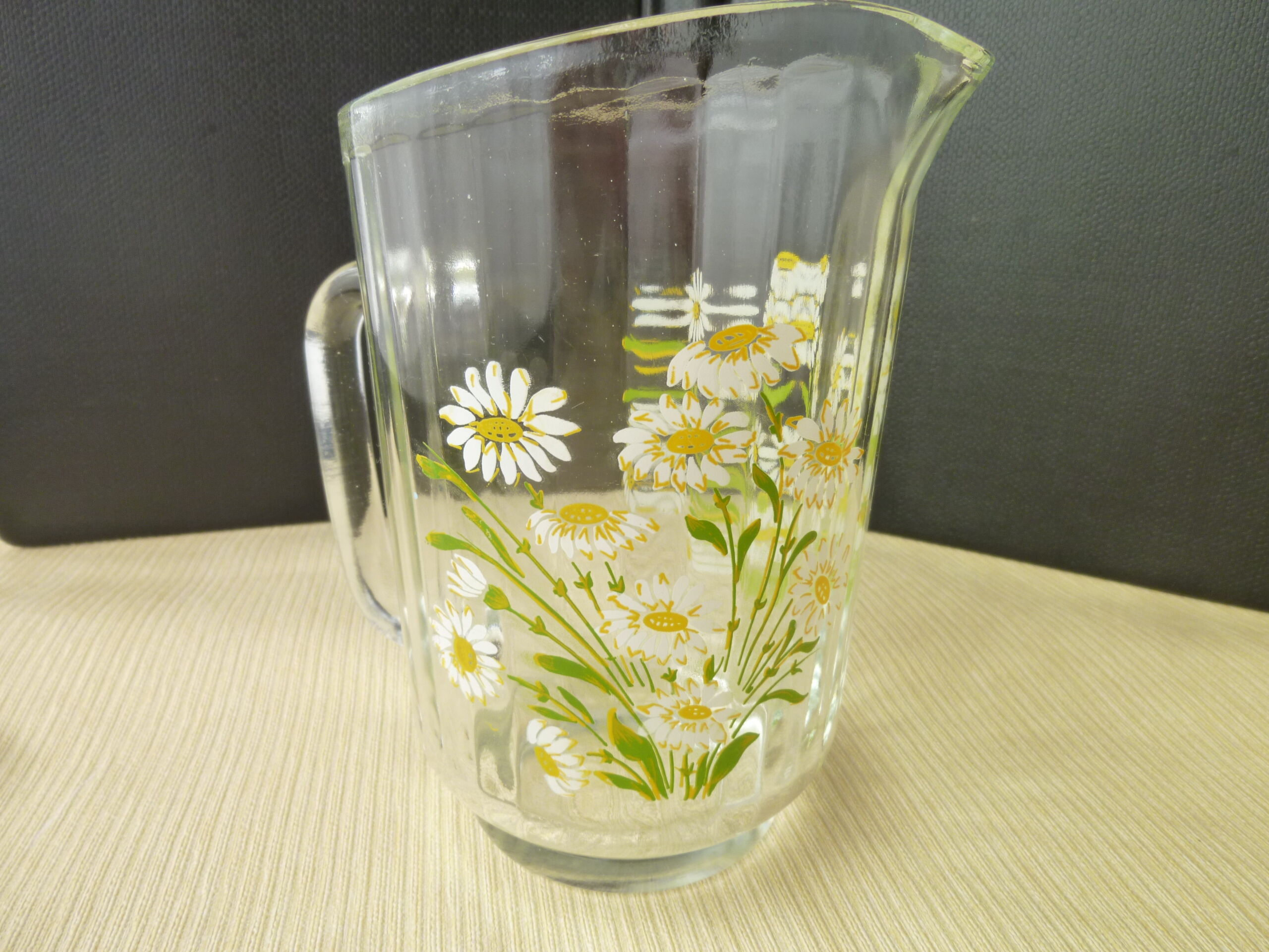 Pitcher, water carafe or glass fruit juice with hand-painted floral decoration