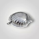 Vintage shell butter dish in stainless steel and cobalt blue glass with knife