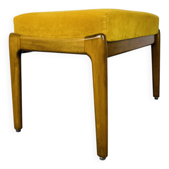 Tabouret scandinave en teck et velours jaune, années 60