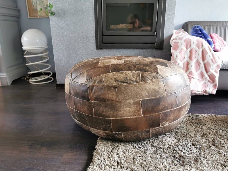 Vintage 70s leather pouf