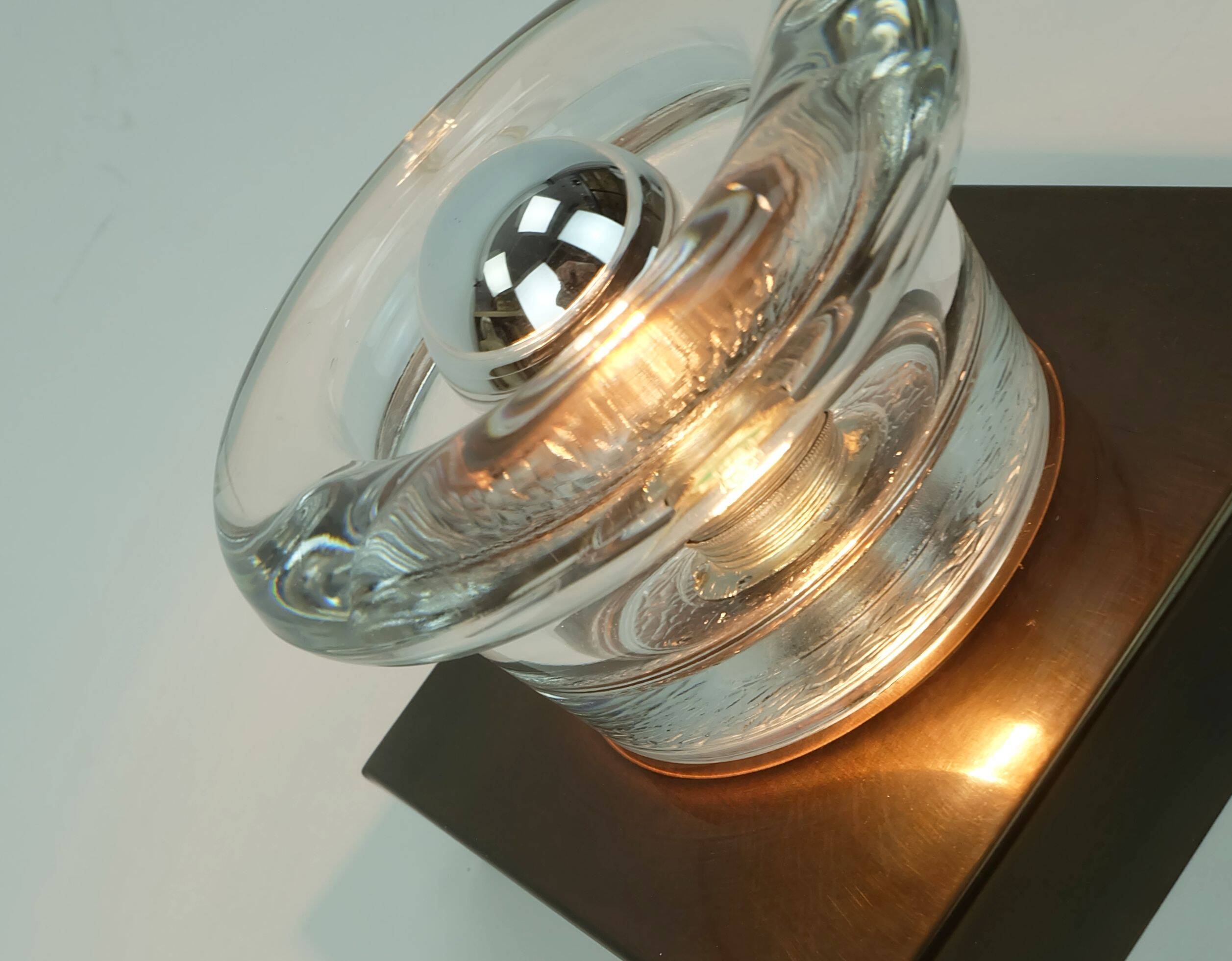 1960s 70s space age sconce by cosack-leuchten metal and thick glass