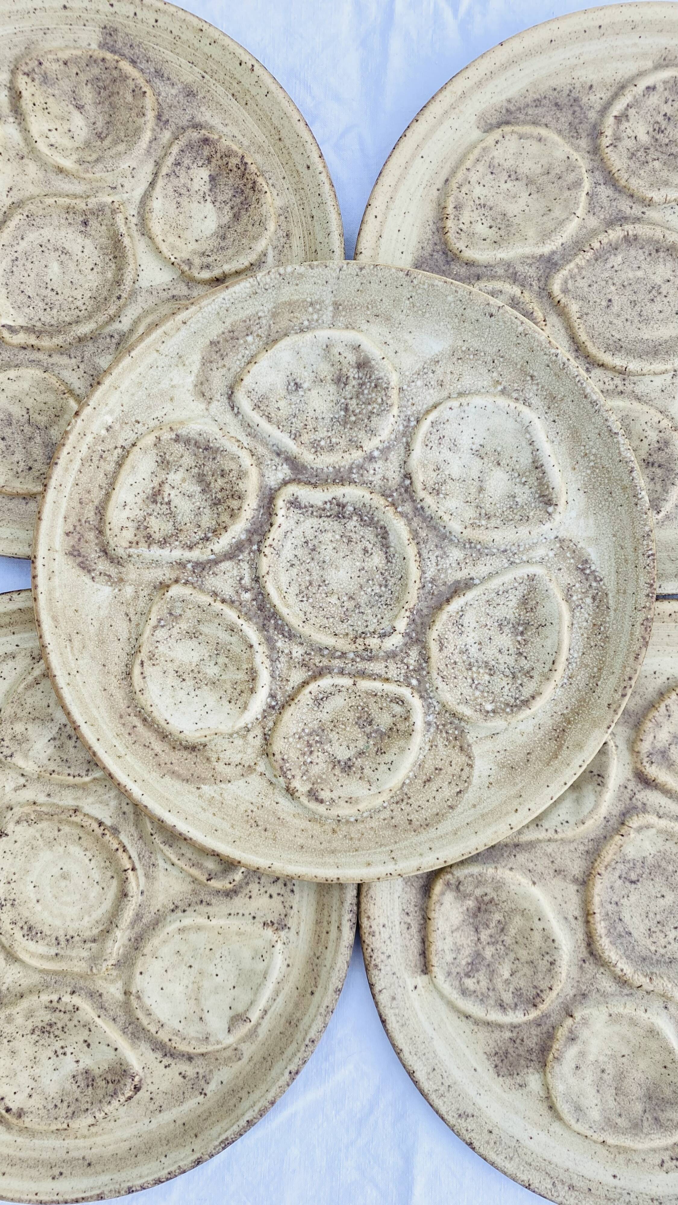 Vintage stoneware oyster plates