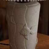 Modern vintage French table lamp, made of stone with fish patterns, 1970s.
