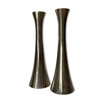 Ensemble de 2 bougeoirs brossés bougeoirs en métal vintage de couleur argent des années 1970