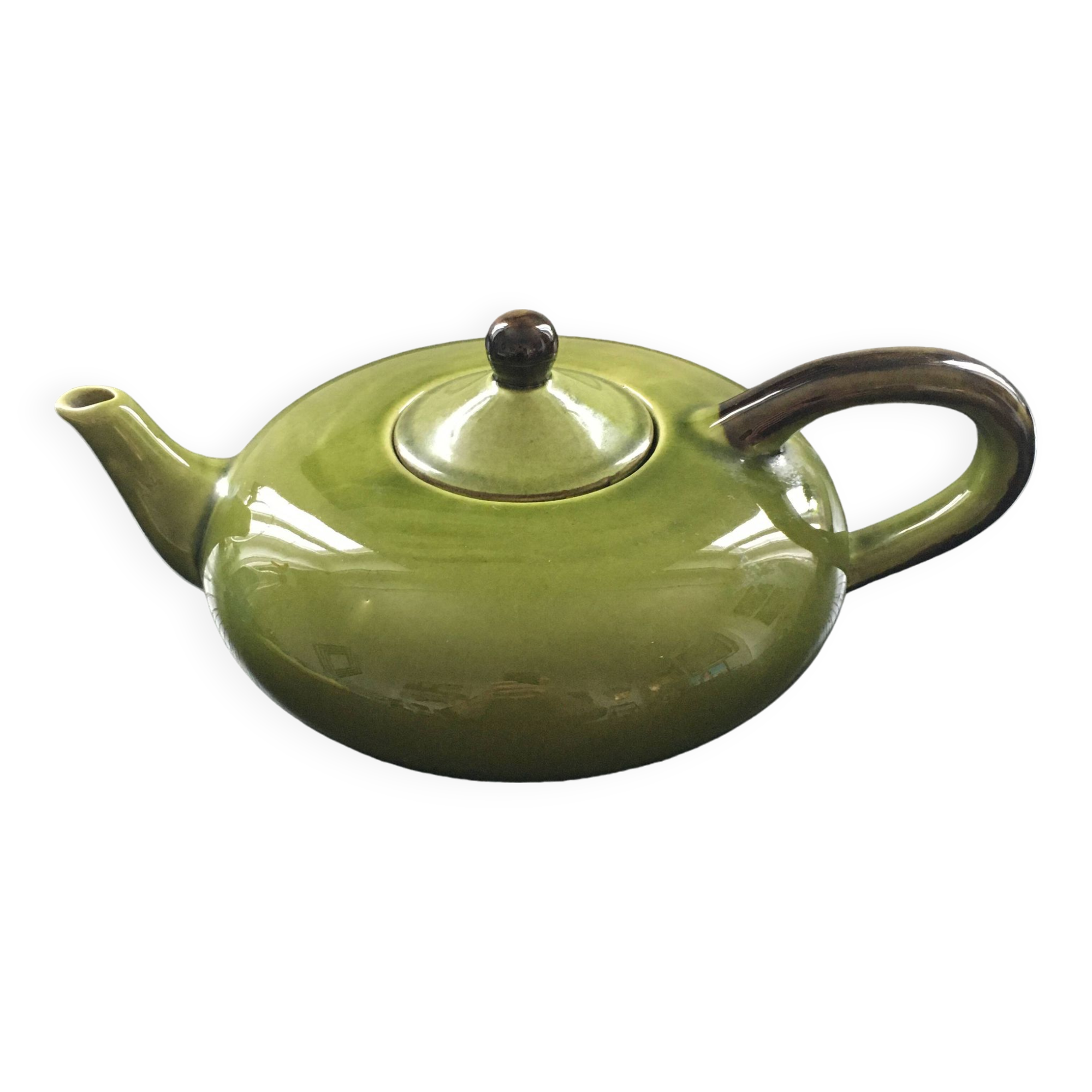 Large olive green Provençal teapot