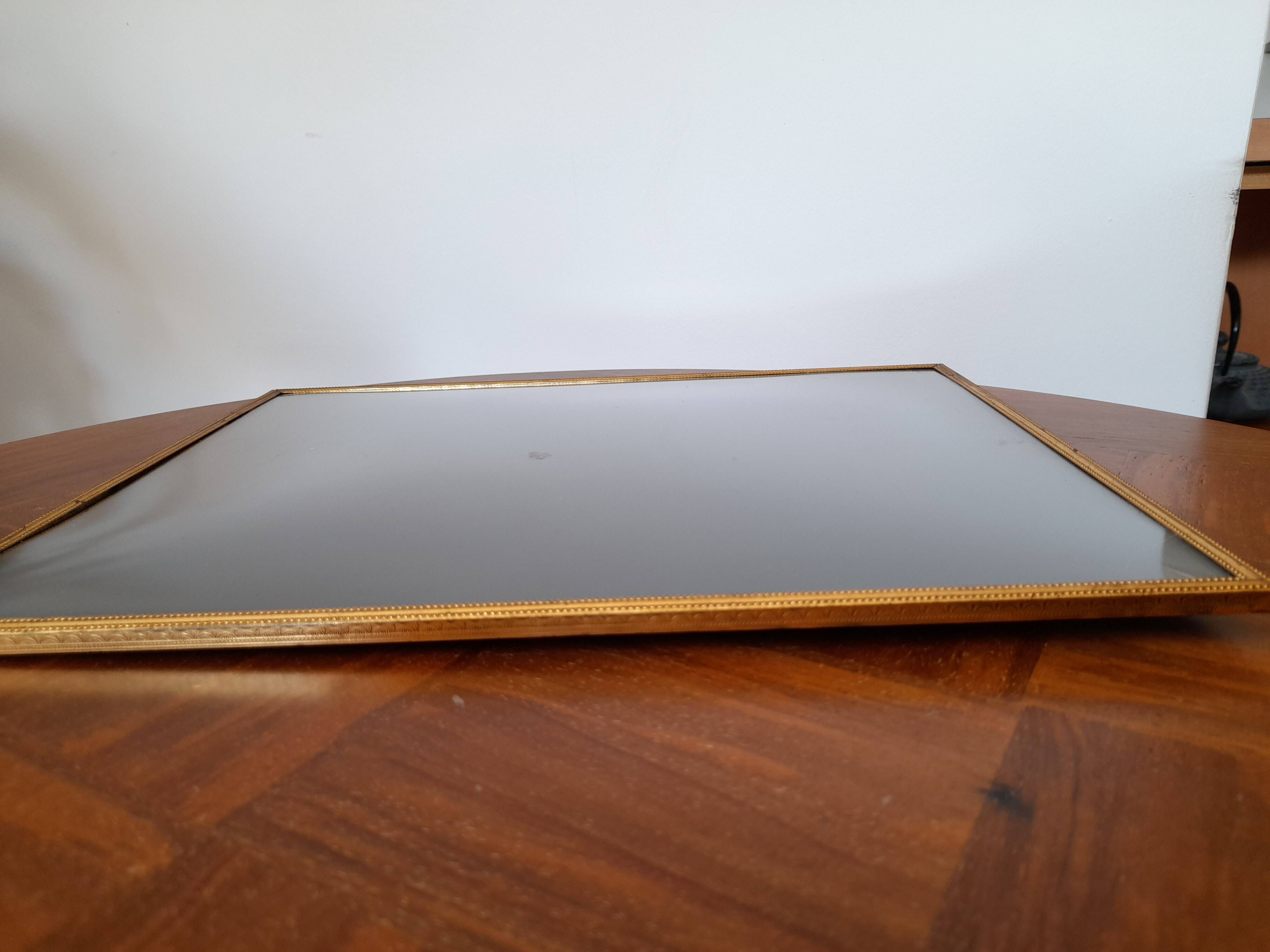 Rectangular curved glass frame 24 x 30 cm Vintage gold metal beads and edging