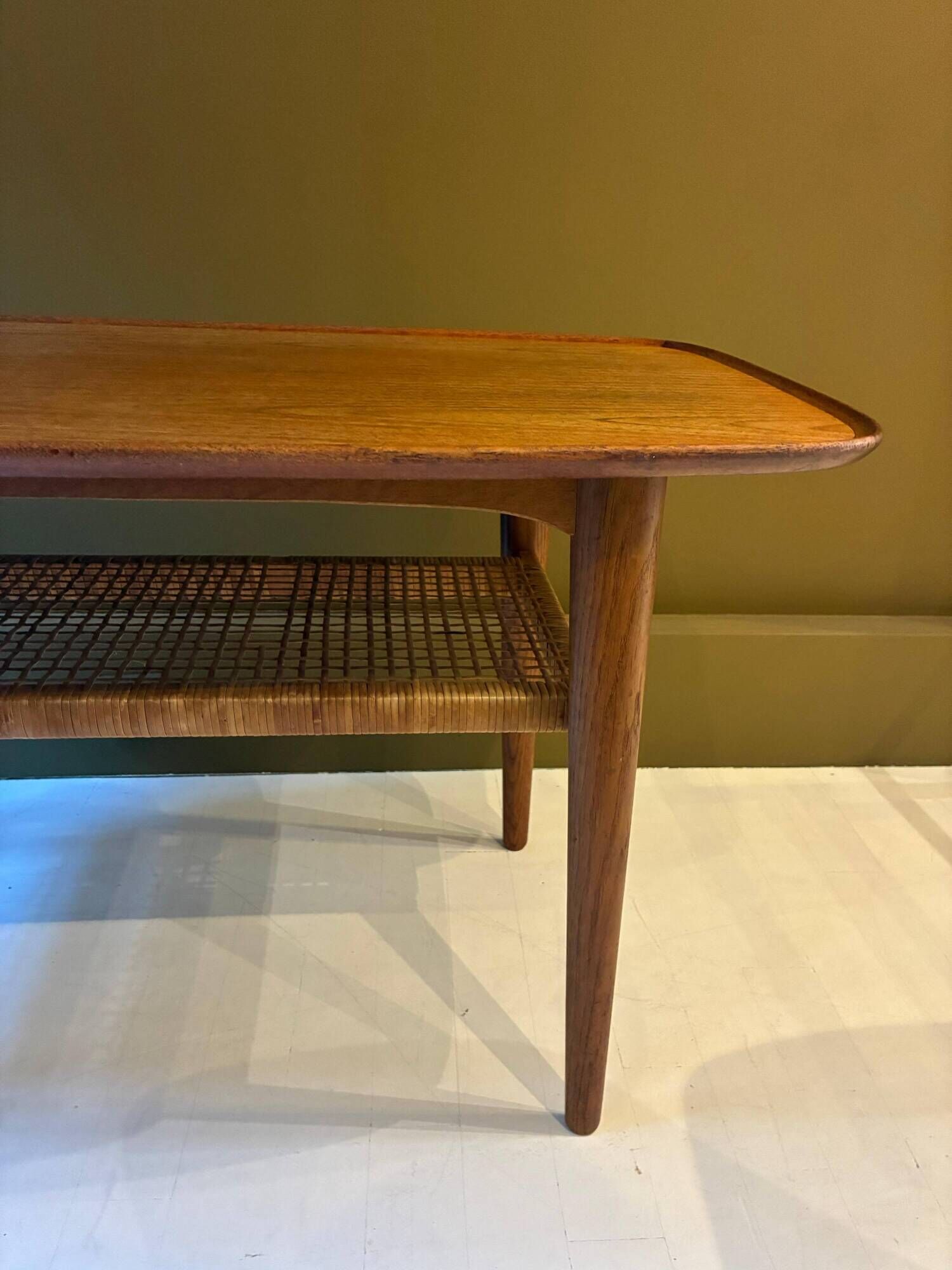 Teak and cane coffee table, 1970s.