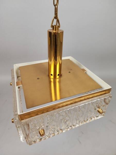 Vintage chandelier from Malmö Metallvarufabrik and pressed glass from Orrefors 1970s