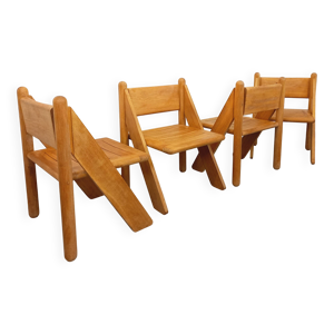 Suite de 4 chaises brutalistes - massif 1960