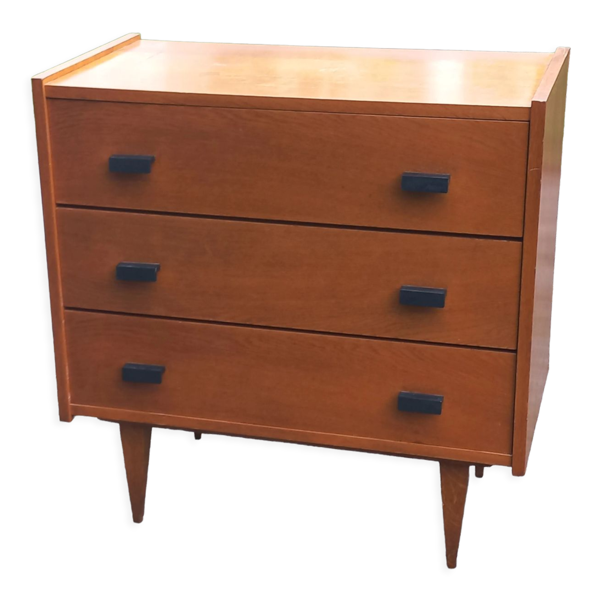 Vintage chest of drawers in gilded oak from the 50s 3 drawers feet bobbin
