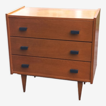 Vintage chest of drawers in gilded oak from the 50s 3 drawers feet bobbin