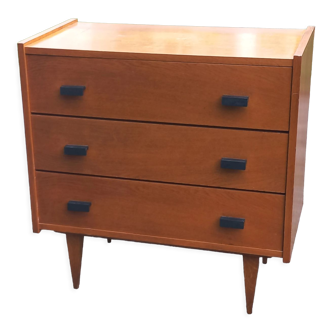 Vintage chest of drawers in gilded oak from the 50s 3 drawers feet bobbin