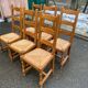 6 dining chairs made of solid medium oak with straw seats, 110cm