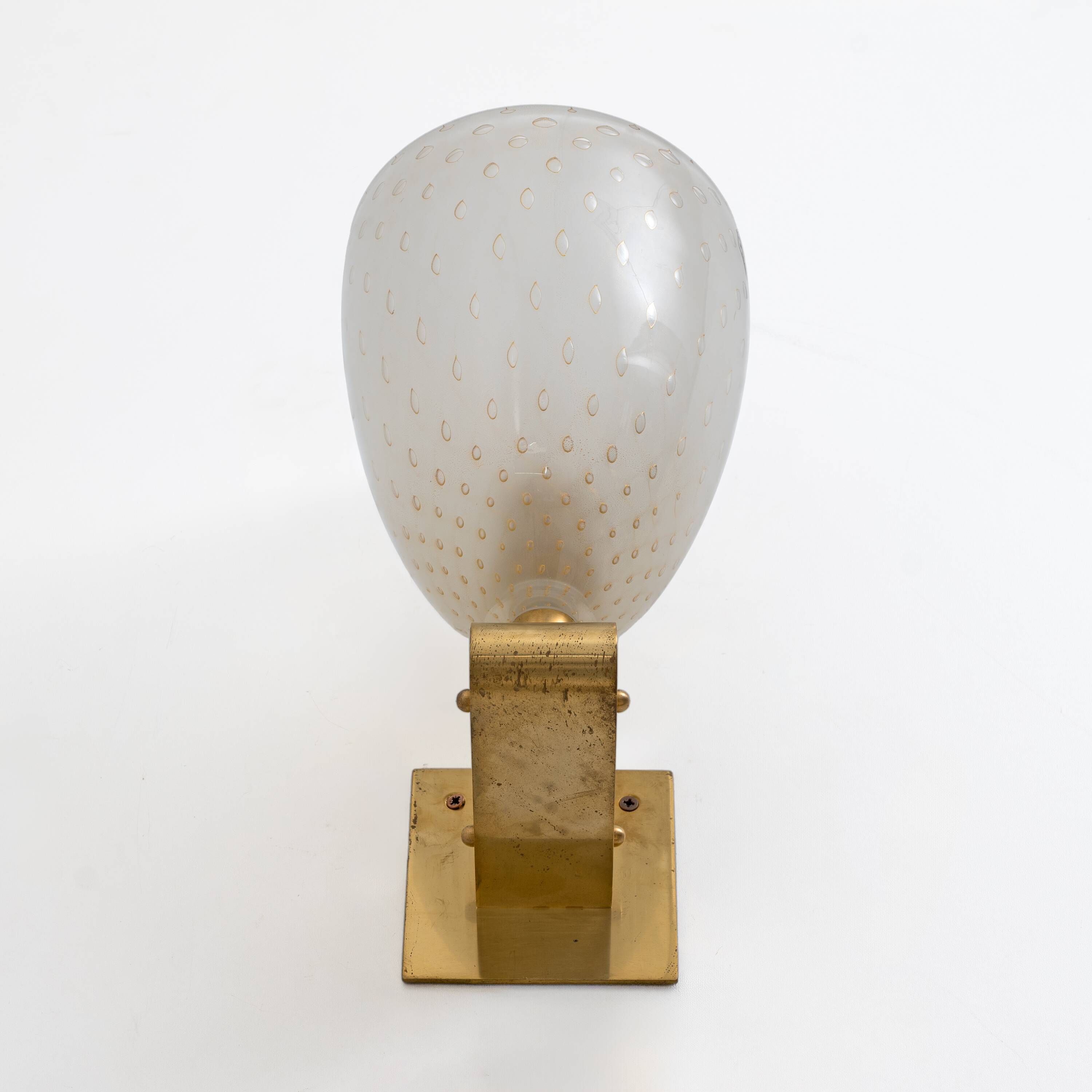 Pair of Murano Pulegoso Glass and Brass Wall Sconces, Italy