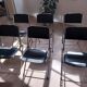 Set of 6 vintage Eyrel folding chairs – Chrome metal and black faux leather