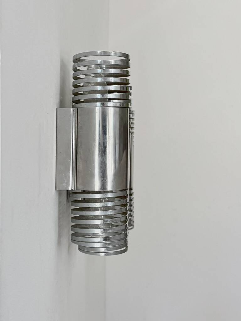 Pair of vintage double wall lights in chrome metal, France, 1970.