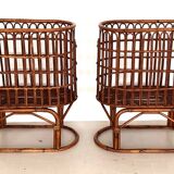 Pair French XXL Bamboo Baskets, 1970s