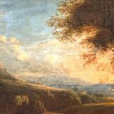 HST "The flight into Egypt, landscape at setting sun" by Hermann van Swanevelt (1600-1655)