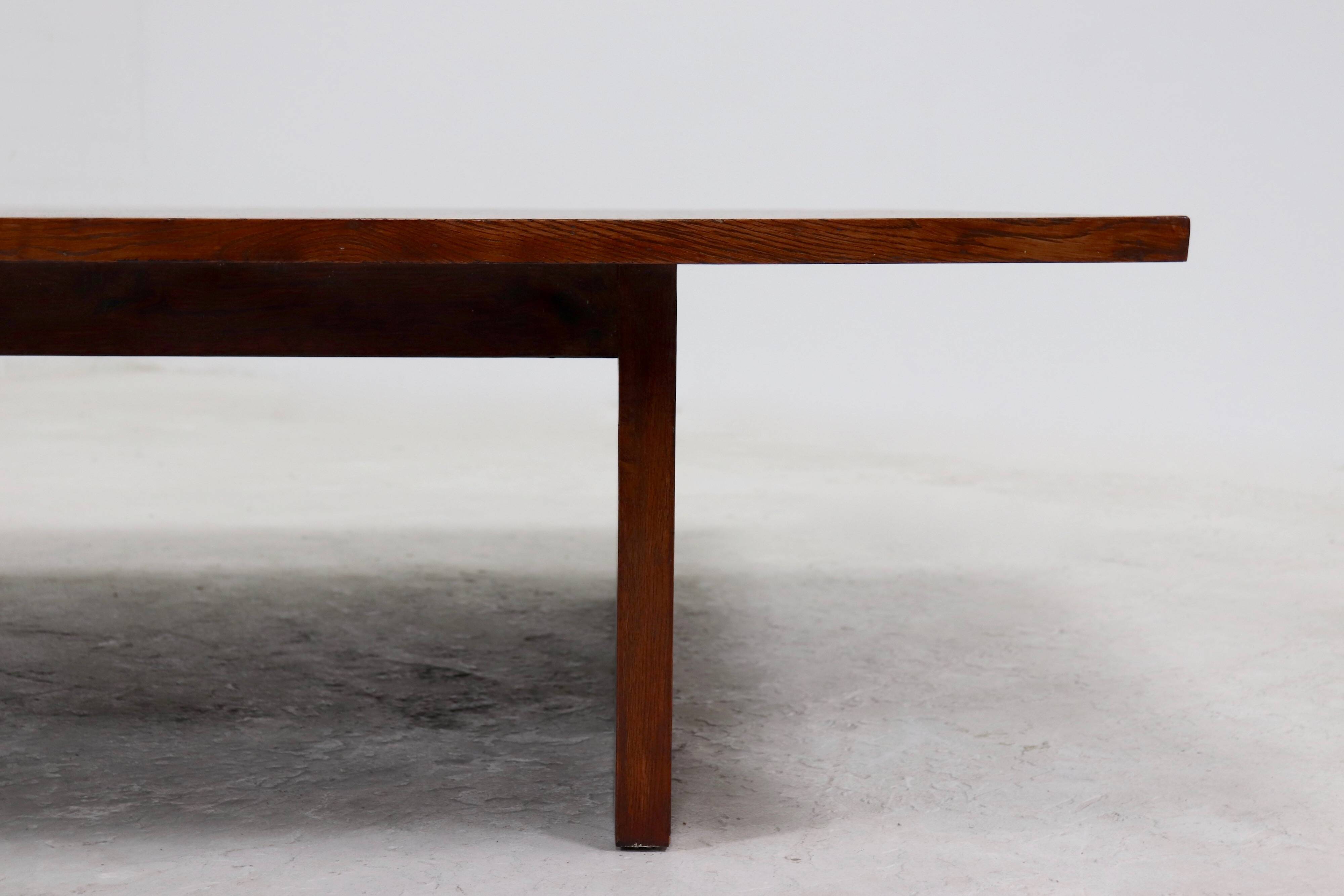 Grande table basse en bambou et bois belge des années 1980