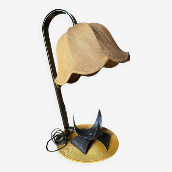 Vintage wrought iron burlap table lamp