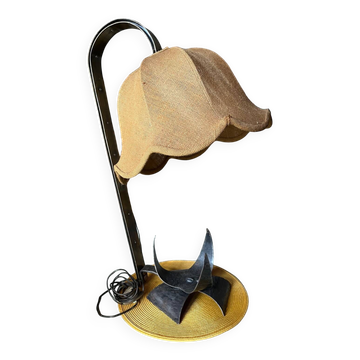 Lampe à poser fer forgé  toile de jute vintage