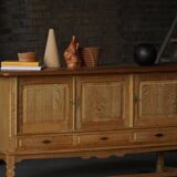 Brutalist Danish enfilade from the mid-century in oak by Henning Kjærnulf, 1960s.