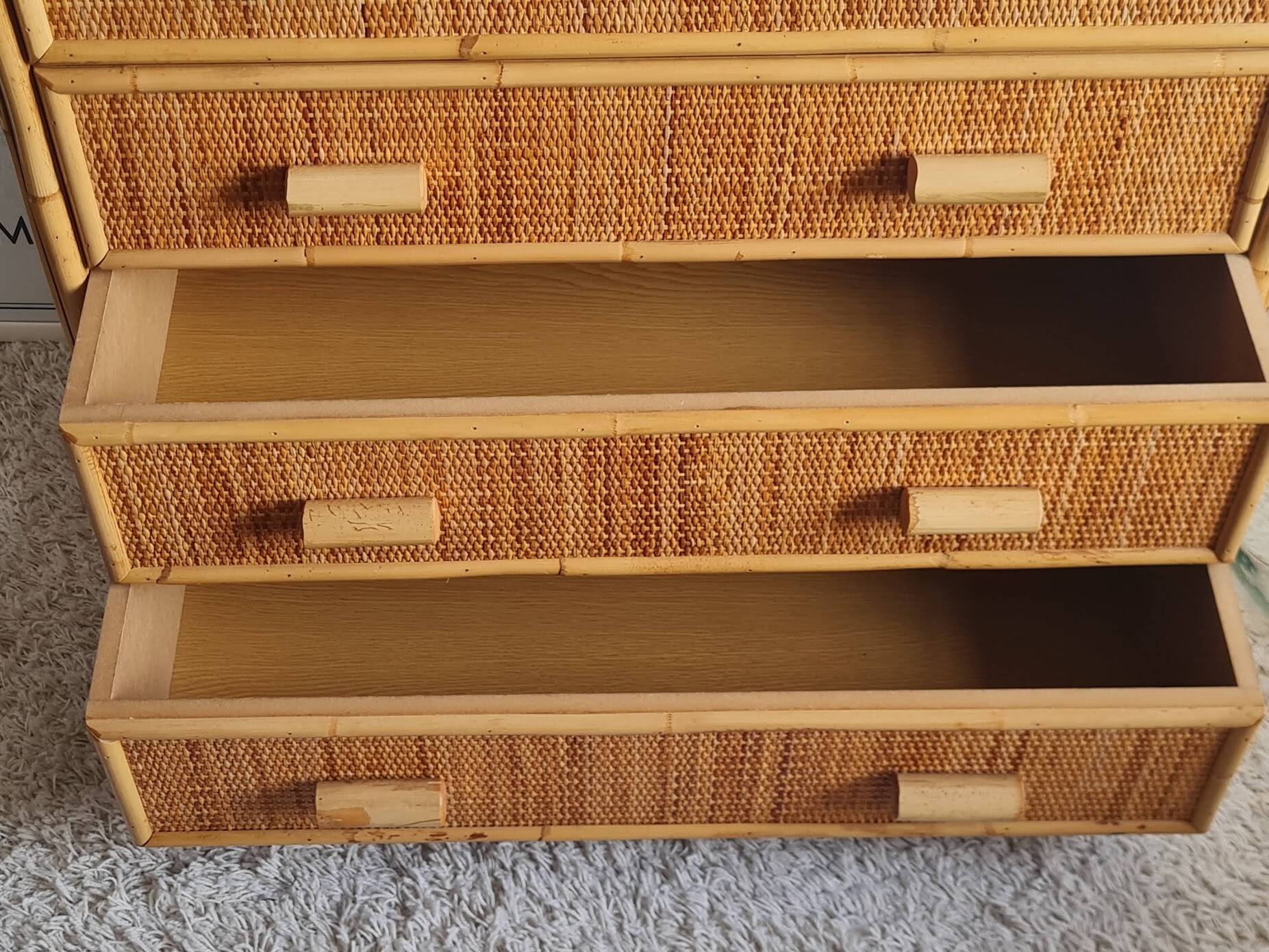 Vintage rattan chest of drawers from the 1970s.