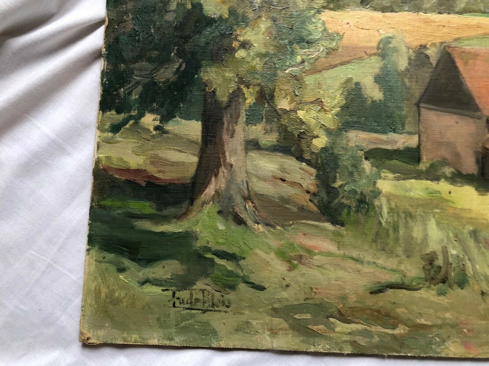 Oil on cardboard landscape 20th century sign Fude Plois 20th century