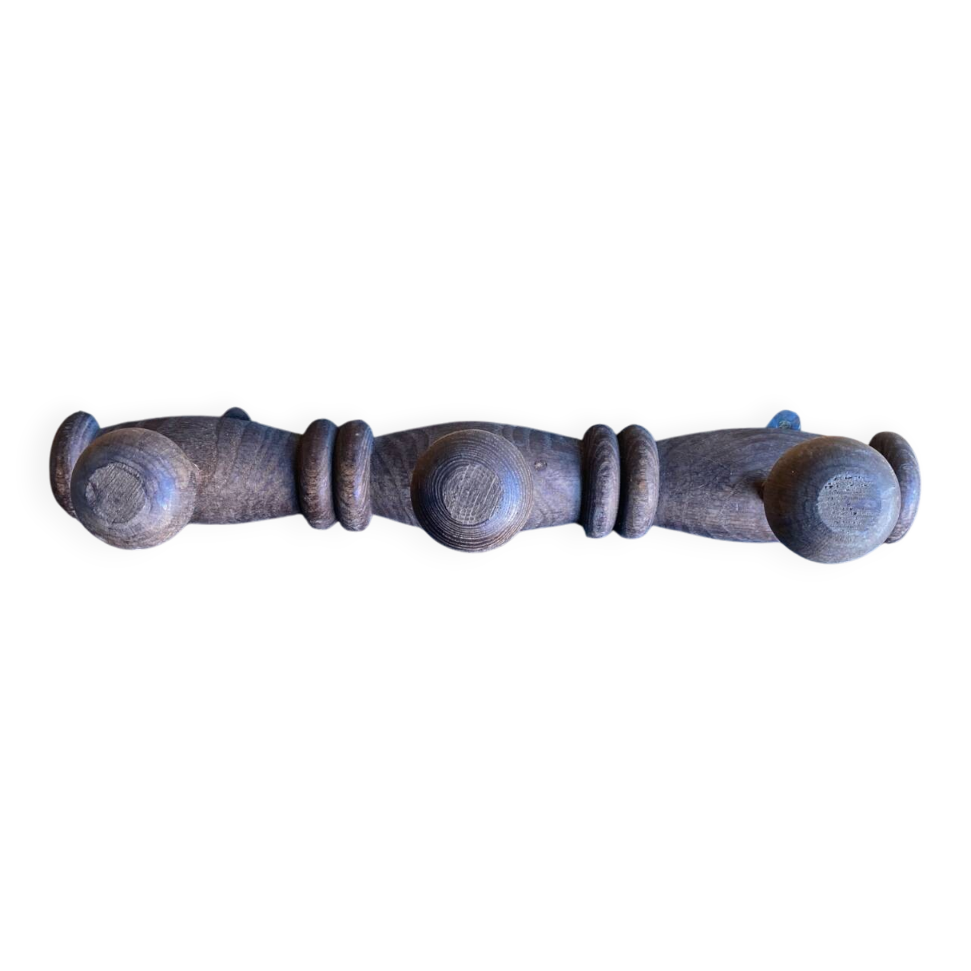 Vintage Wall Coat Rack x3 Wooden 1960s #D885