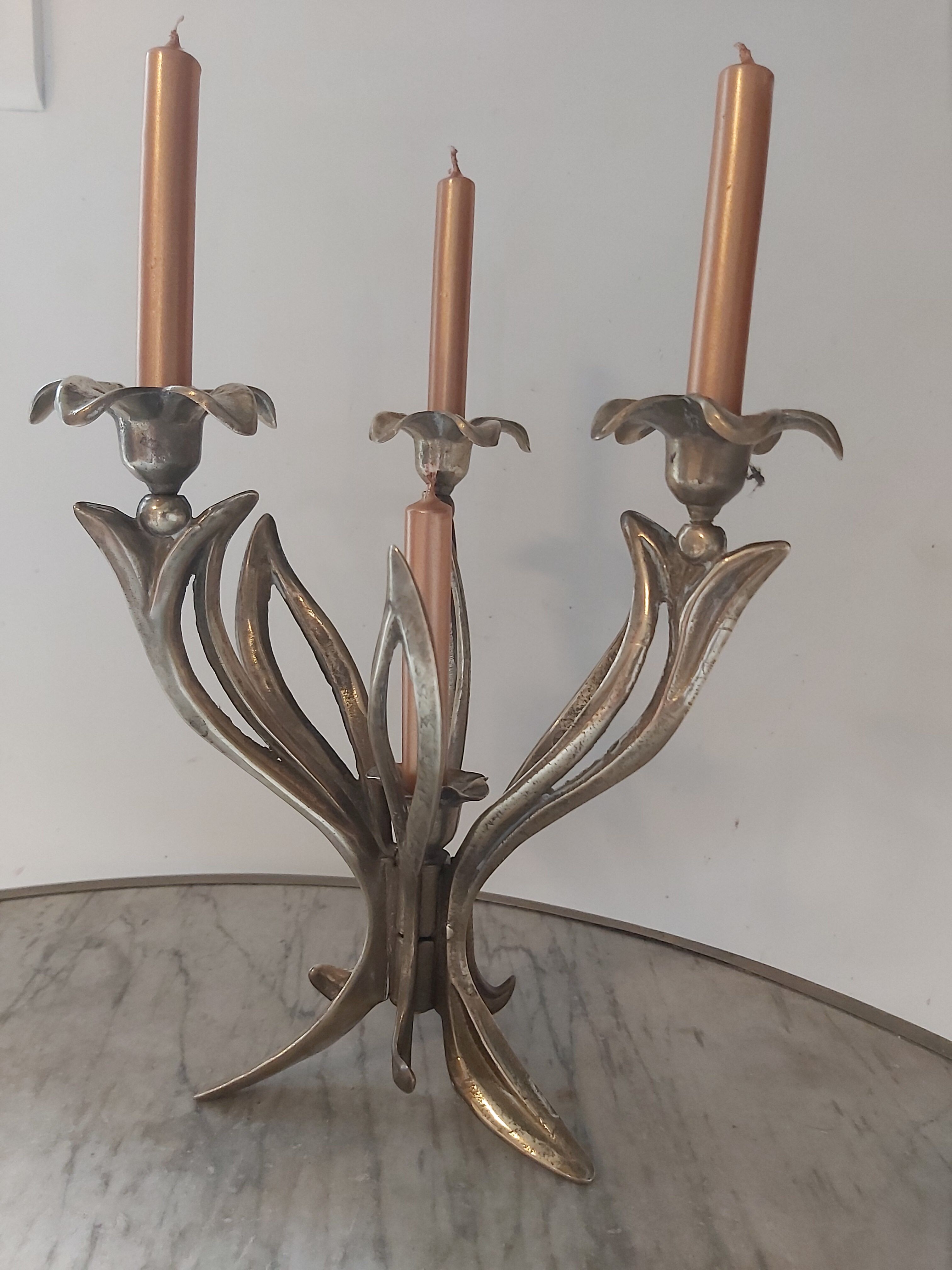 Candle holder 4 candles in vintage brass